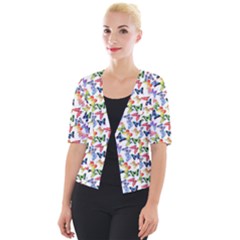 Multicolored Butterflies Cropped Button Cardigan