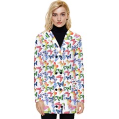 Multicolored Butterflies Button Up Hooded Coat 