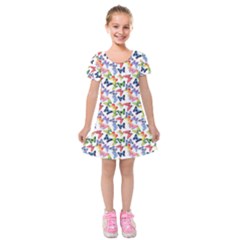 Multicolored Butterflies Kids  Short Sleeve Velvet Dress by SychEva