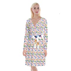 Multicolored Butterflies Long Sleeve Velvet Front Wrap Dress