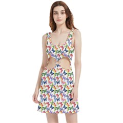 Multicolored Butterflies Velvet Cutout Dress