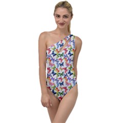 Multicolored Butterflies To One Side Swimsuit