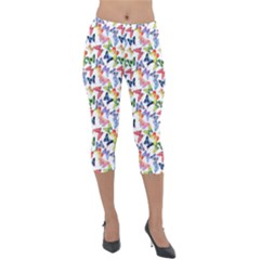 Multicolored Butterflies Lightweight Velour Capri Leggings 