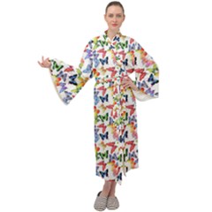 Multicolored Butterflies Maxi Velour Kimono