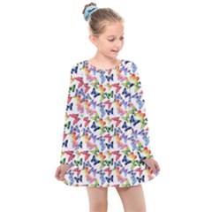 Multicolored Butterflies Kids  Long Sleeve Dress