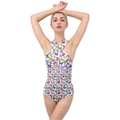 Multicolored Butterflies Cross Front Low Back Swimsuit