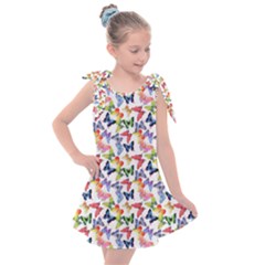 Multicolored Butterflies Kids  Tie Up Tunic Dress