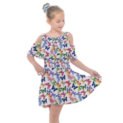 Multicolored Butterflies Kids  Shoulder Cutout Chiffon Dress