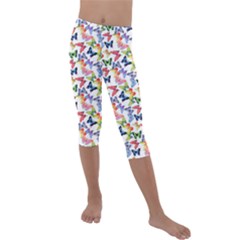 Multicolored Butterflies Kids  Lightweight Velour Capri Leggings 