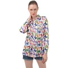 Multicolored Butterflies Long Sleeve Satin Shirt