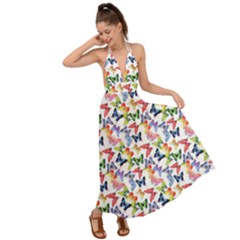 Multicolored Butterflies Backless Maxi Beach Dress