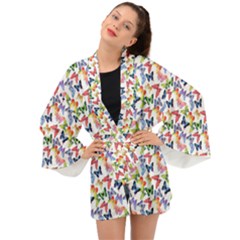 Multicolored Butterflies Long Sleeve Kimono