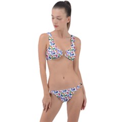 Multicolored Butterflies Ring Detail Crop Bikini Set