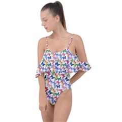 Multicolored Butterflies Drape Piece Swimsuit