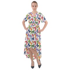 Multicolored Butterflies Front Wrap High Low Dress