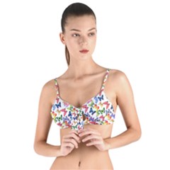 Multicolored Butterflies Tie Up Cut Bikini Top by SychEva