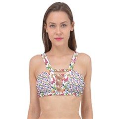 Multicolored Butterflies Cage Up Bikini Top