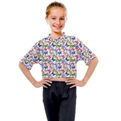 Multicolored Butterflies Kids Mock Neck Tee