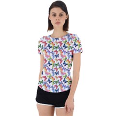 Multicolored Butterflies Back Cut Out Sport Tee