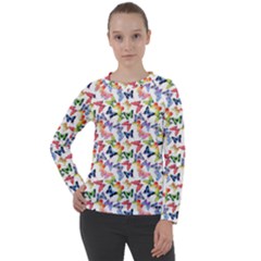 Multicolored Butterflies Women s Long Sleeve Raglan Tee