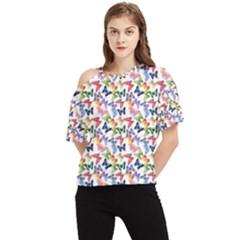 Multicolored Butterflies One Shoulder Cut Out Tee