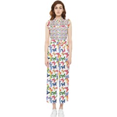 Multicolored Butterflies Women s Frill Top Jumpsuit