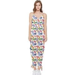 Multicolored Butterflies Sleeveless Tie Ankle Jumpsuit