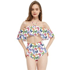 Multicolored Butterflies Halter Flowy Bikini Set 