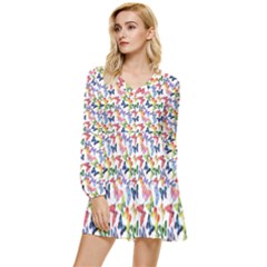 Multicolored Butterflies Tiered Long Sleeve Mini Dress