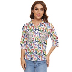 Multicolored Butterflies Women s Quarter Sleeve Pocket Shirt
