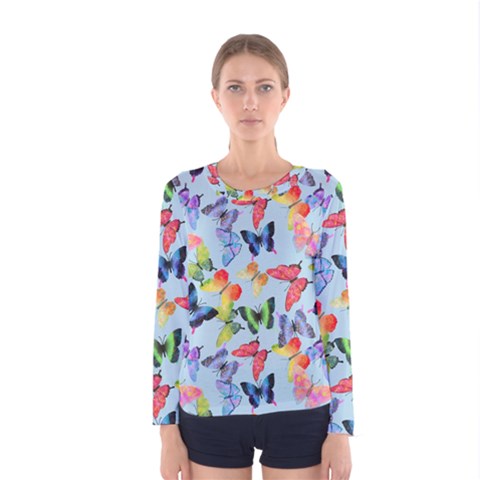 Watercolor Butterflies Women s Long Sleeve Tee by SychEva