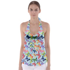 Watercolor Butterflies Babydoll Tankini Top by SychEva