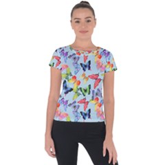 Watercolor Butterflies Short Sleeve Sports Top  by SychEva