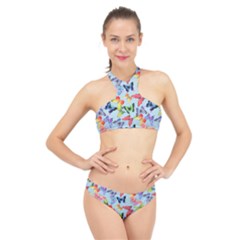 Watercolor Butterflies High Neck Bikini Set by SychEva