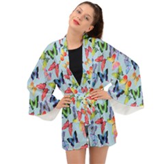 Watercolor Butterflies Long Sleeve Kimono by SychEva