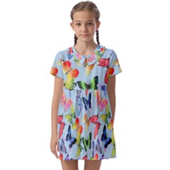 Watercolor Butterflies Kids  Asymmetric Collar Dress by SychEva
