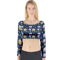 Autumn Pumpkins Long Sleeve Crop Top by SychEva