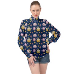 Autumn Pumpkins High Neck Long Sleeve Chiffon Top by SychEva