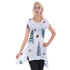 Christmas Trees And Bullfinches Short Sleeve Side Drop Tunic by SychEva