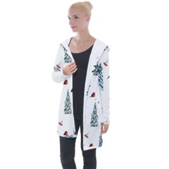 Christmas Trees And Bullfinches Longline Hooded Cardigan by SychEva