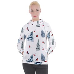 Christmas Trees And Bullfinches Women s Hooded Pullover by SychEva