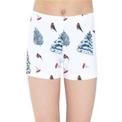 Christmas Trees And Bullfinches Kids  Sports Shorts by SychEva