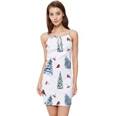 Christmas Trees And Bullfinches Summer Tie Front Dress by SychEva