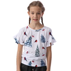 Christmas Trees And Bullfinches Kids  Cut Out Flutter Sleeves by SychEva