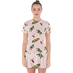 Rowan Branches And Spruce Branches Drop Hem Mini Chiffon Dress by SychEva