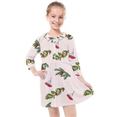 Rowan Branches And Spruce Branches Kids  Quarter Sleeve Shirt Dress by SychEva