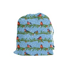 Bullfinches On Spruce Branches Drawstring Pouch (large) by SychEva