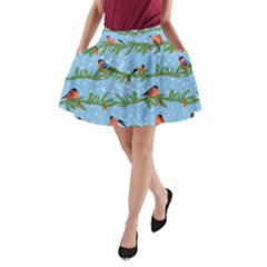 Bullfinches On Spruce Branches A-line Pocket Skirt by SychEva