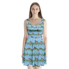 Bullfinches On Spruce Branches Split Back Mini Dress  by SychEva