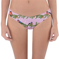 Bullfinches Sit On Branches On A Pink Background Reversible Hipster Bikini Bottoms by SychEva